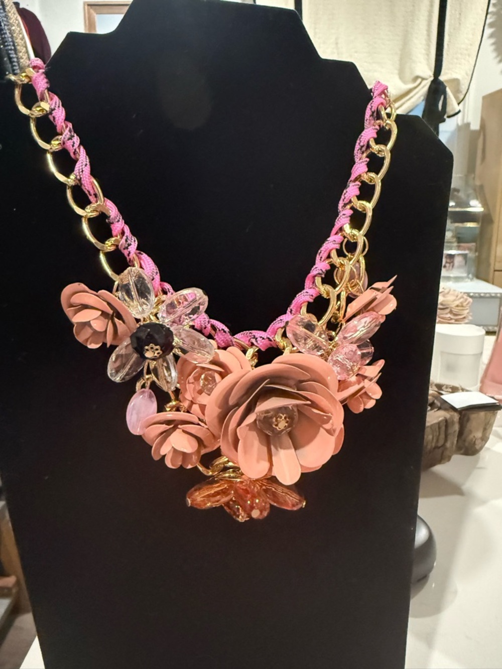 Floral Statement Necklace - Pink & Gold Women Jewelry